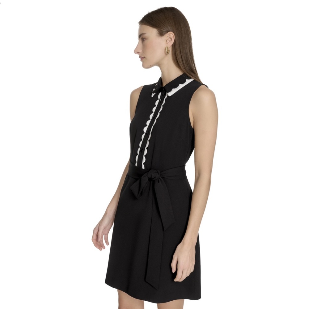 Karl Lagerfeld Black Mini Dress with White Scalloped Details - Picture 3 of 9